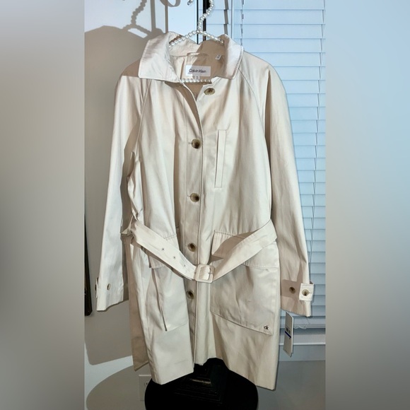 Calvin Klein Belted Rain Jacket in Sand - Size XL - NWT - Picture 2 of 14